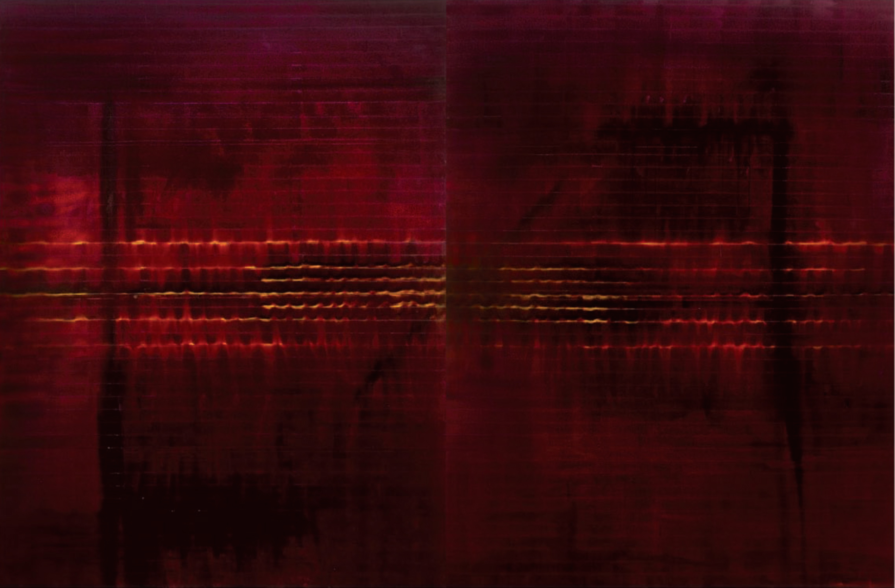 Unexpected Pleasures (2006) — abstract painting by Los Angeles–based contemporary artist Todd Williamson; Oil. 96 × 144 in. (diptych, 2 panels).